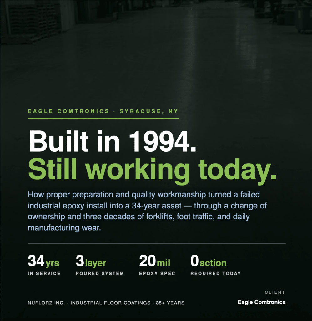 Eagle Comtronics Industrial Epoxy Flooring Case Study - 34 Years Later